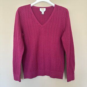 Vintage Talbots 100% Pima Cotton Women Petite PL V-neck Sweater Cable Knit Pink